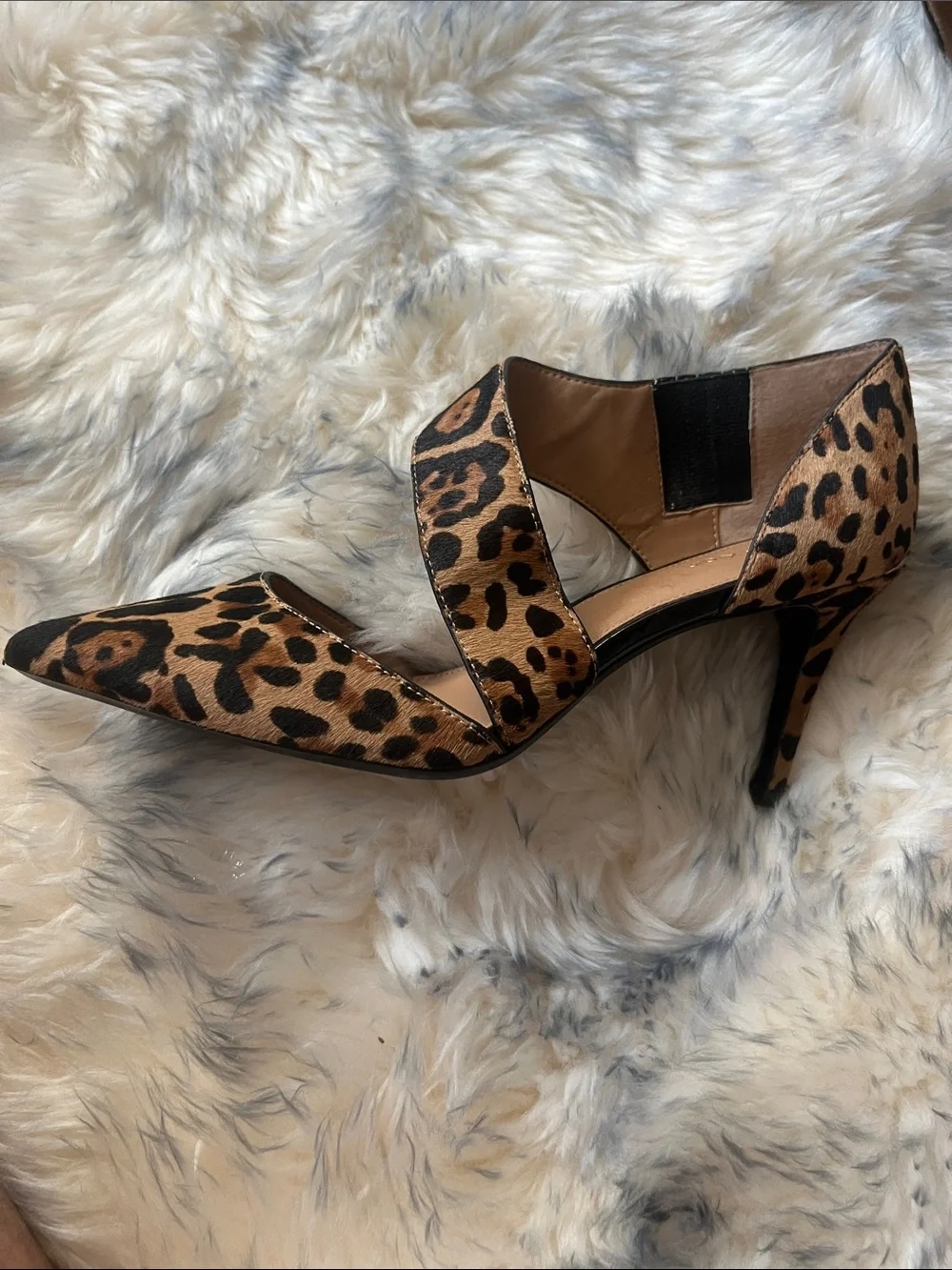 Calvin Klein  Leopard Print Pointed Toe Mary Jane Flats - Brown/Black